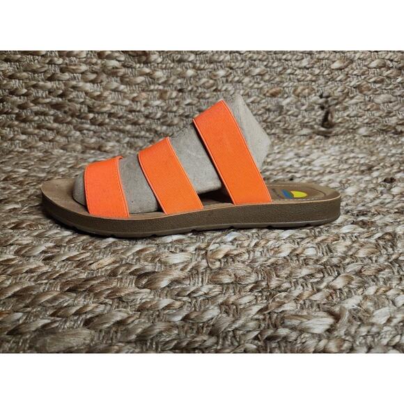 MAUI ISLAND Women's Laguna Neon Orange Tan Strappy Stretch Slide Sandal Size 10 - Picture 1 of 5